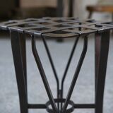 Tabouret fer forgé et métal tressé France 1950's