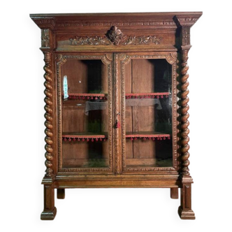 Library - Renaissance style display cabinet in solid oak