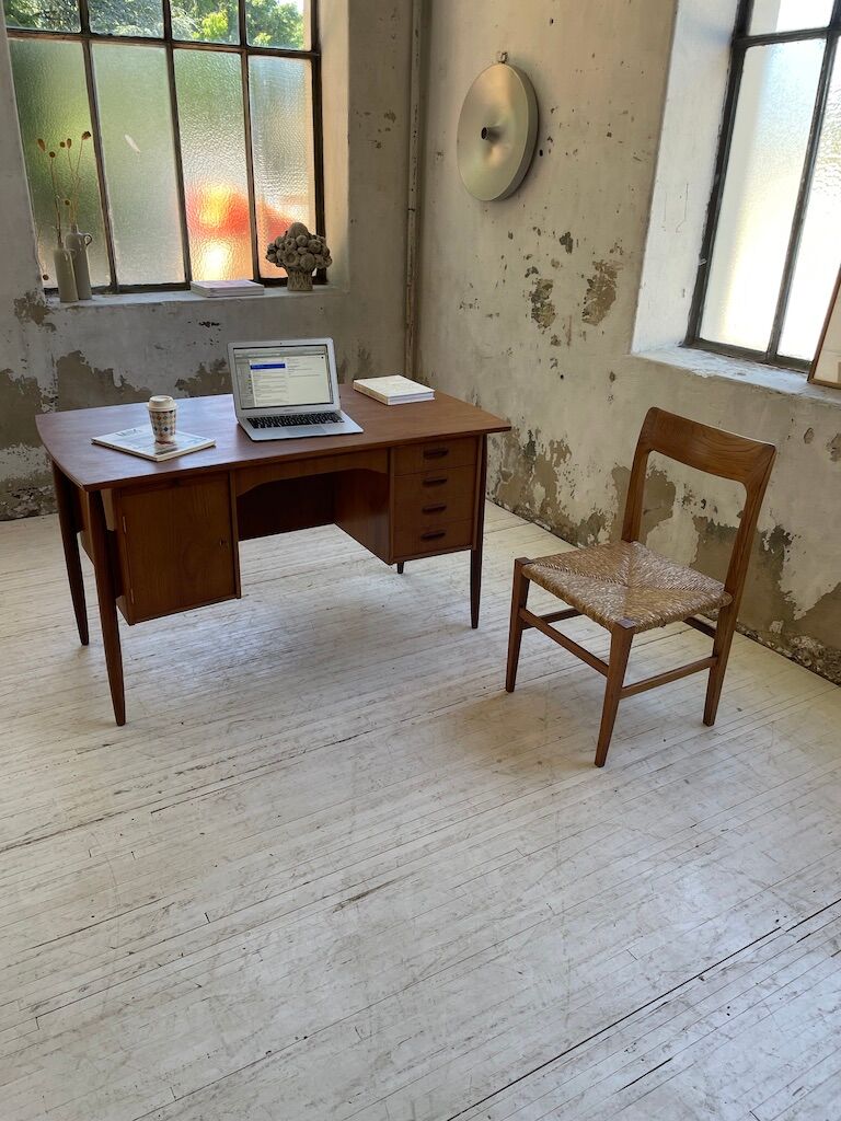 Scandinavian "boomerang" two-sided teak desk Midtjydsk Mobelfabrilk