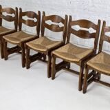 Guillerme et Chambron set of six light oak chairs