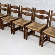 Guillerme and Chambron set of six light oak chairs