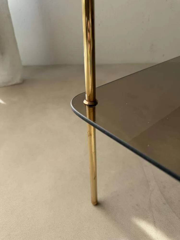 Vintage brass side table with smoked glass, 1970s