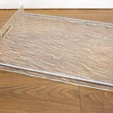 Large plateau 1970s in crumpled/frosted plexiglass & chrome strips