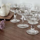 Set of 6 mismatched old crystal champagne glasses