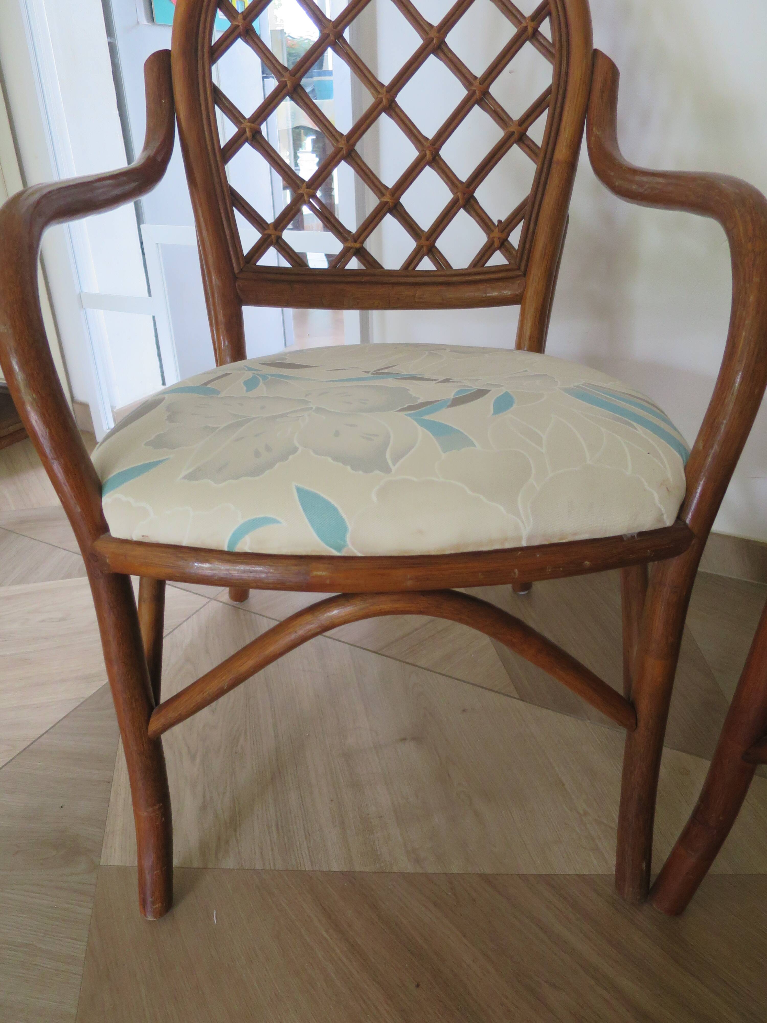 Vintage lot of 2 woven bamboo rattan armchairs - Curved wood - 1980s