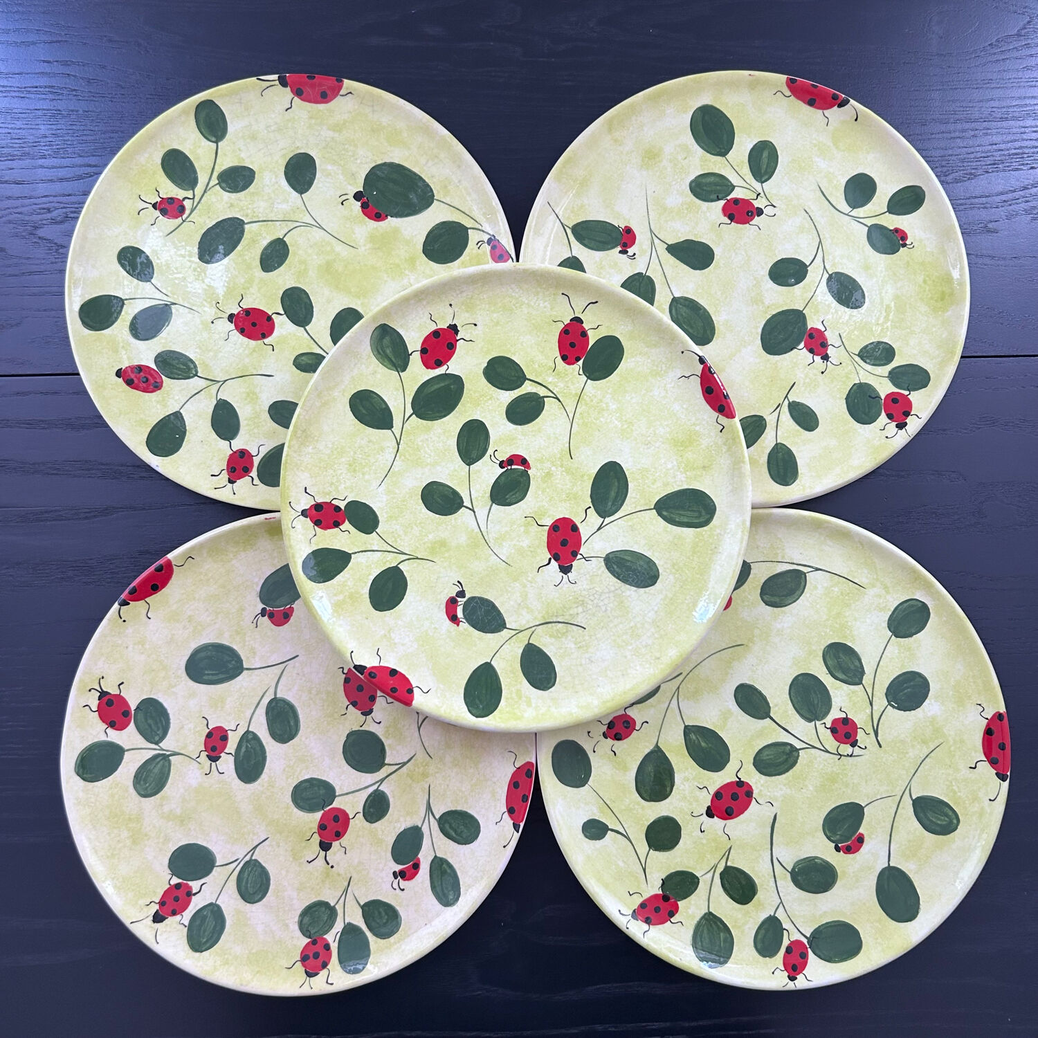 Service de 5 assiettes décor coccinelles