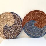 Duo of rattan trays for wall decoration