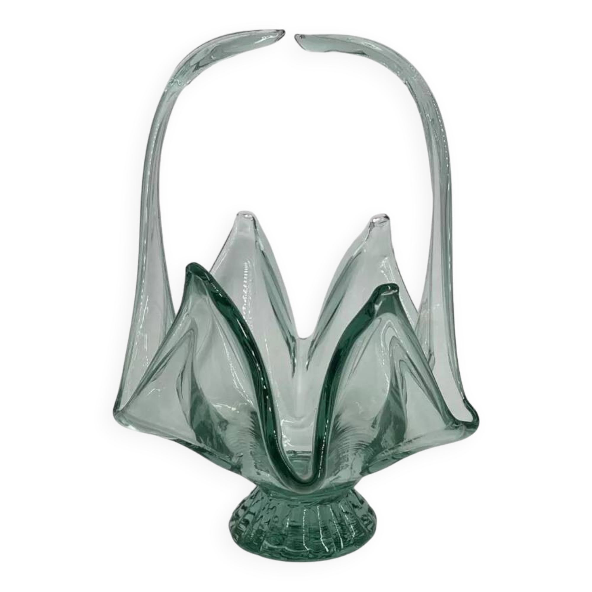 Large vintage blown glass fruit basket pocket tray