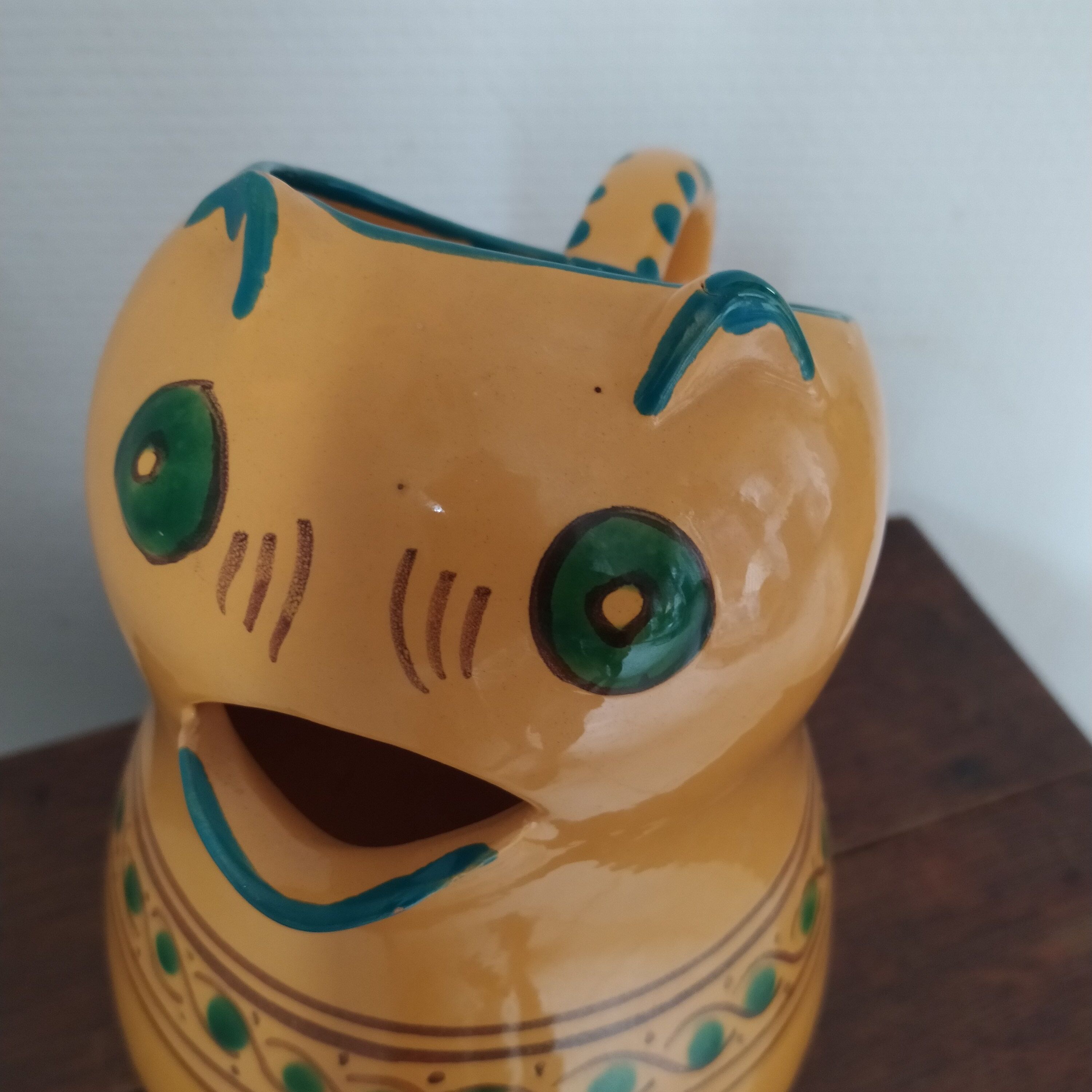 Provencal ceramic pitcher cat-shaped