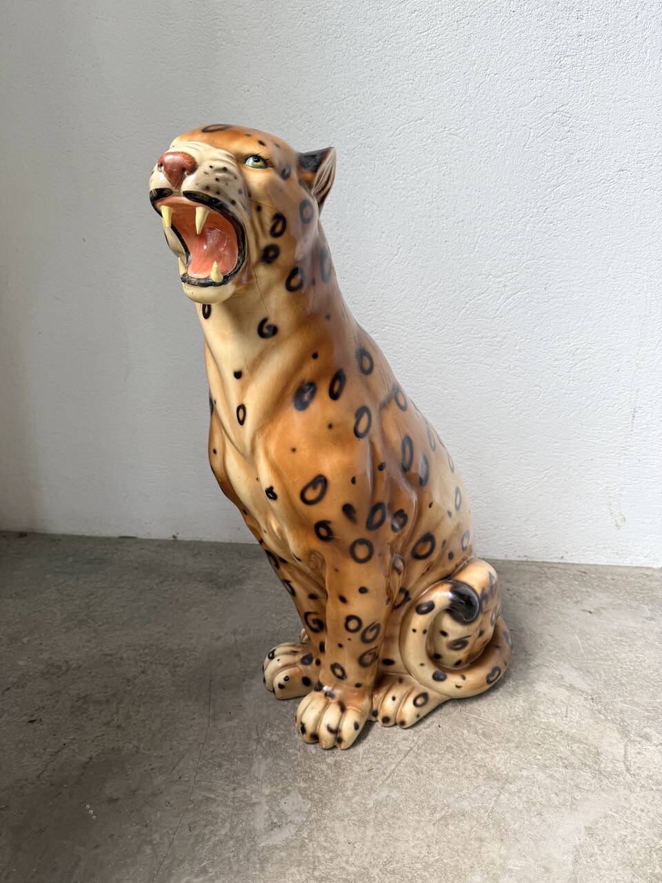 XL Italian ceramic leopard sculpture statue 1970