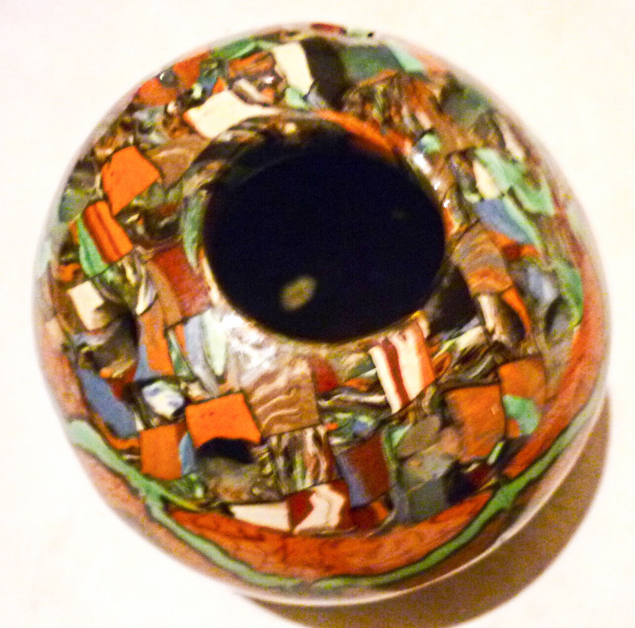 Flower spike in ball shape, glazed ceramic, signed Gerbino Vallauris.