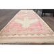 Vintage Turkish Oushak handmade wool cotton pink runner rug 83x310