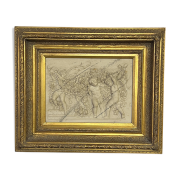 Marble high relief by François Duquesnoy "Putti, garlands and flowers" Paris, 1892