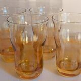 Four iridescent honey blown glass glasses