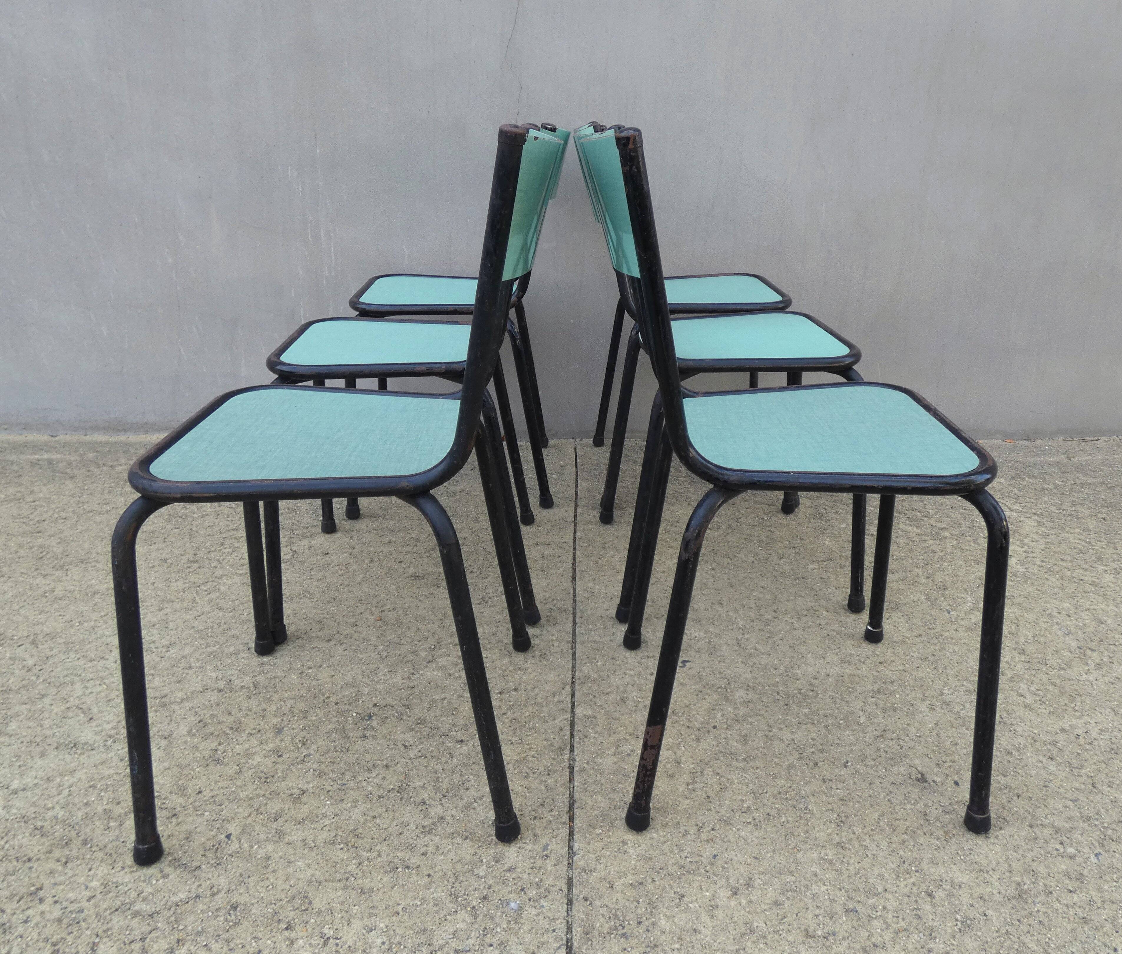 6 chaises en formica vert mint design vintage