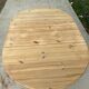 Extendable oval round table with central leg, renovated in raw solid wood, 105cm