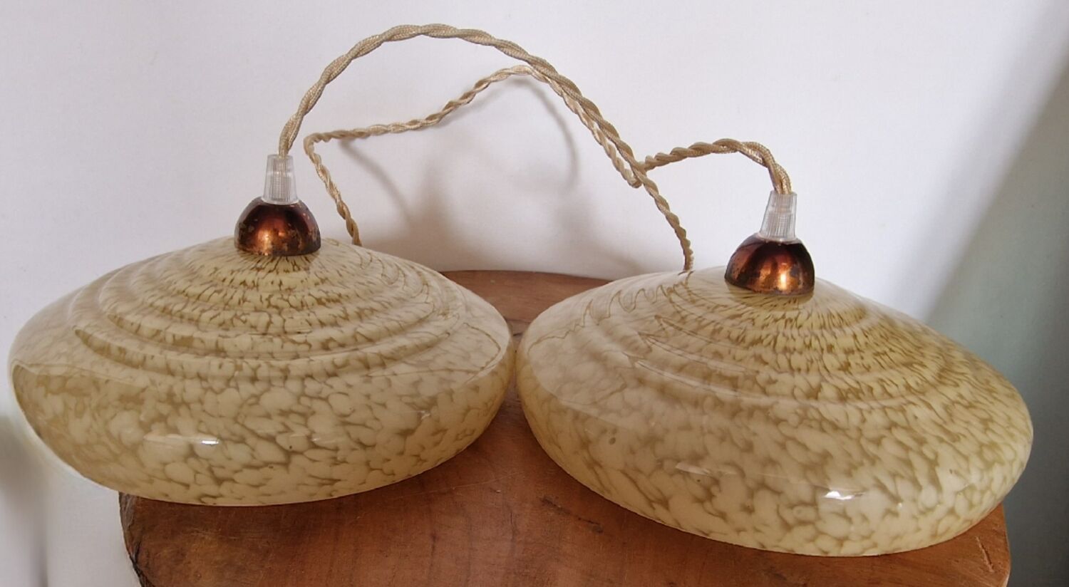 Two glass hanging lamps from clichy art deco period