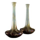 WILHELM KRALIK & SOHN Bohème, pair of Art Nouveau iridescent glass vases, ca 1910