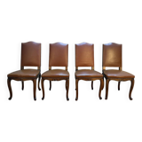 Set of 4 Louis XV style chairs in leather.