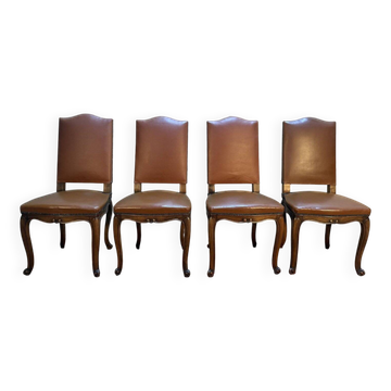 Set of 4 Louis XV style chairs in leather.