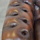 Dark brown flamed cowhide English 2.5 seater Chesterfield sofa