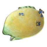Lemon fruit barbotine plate with flowers and bees in ceramic