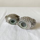 Salière et poivrière en métal argenté oiseaux vintage