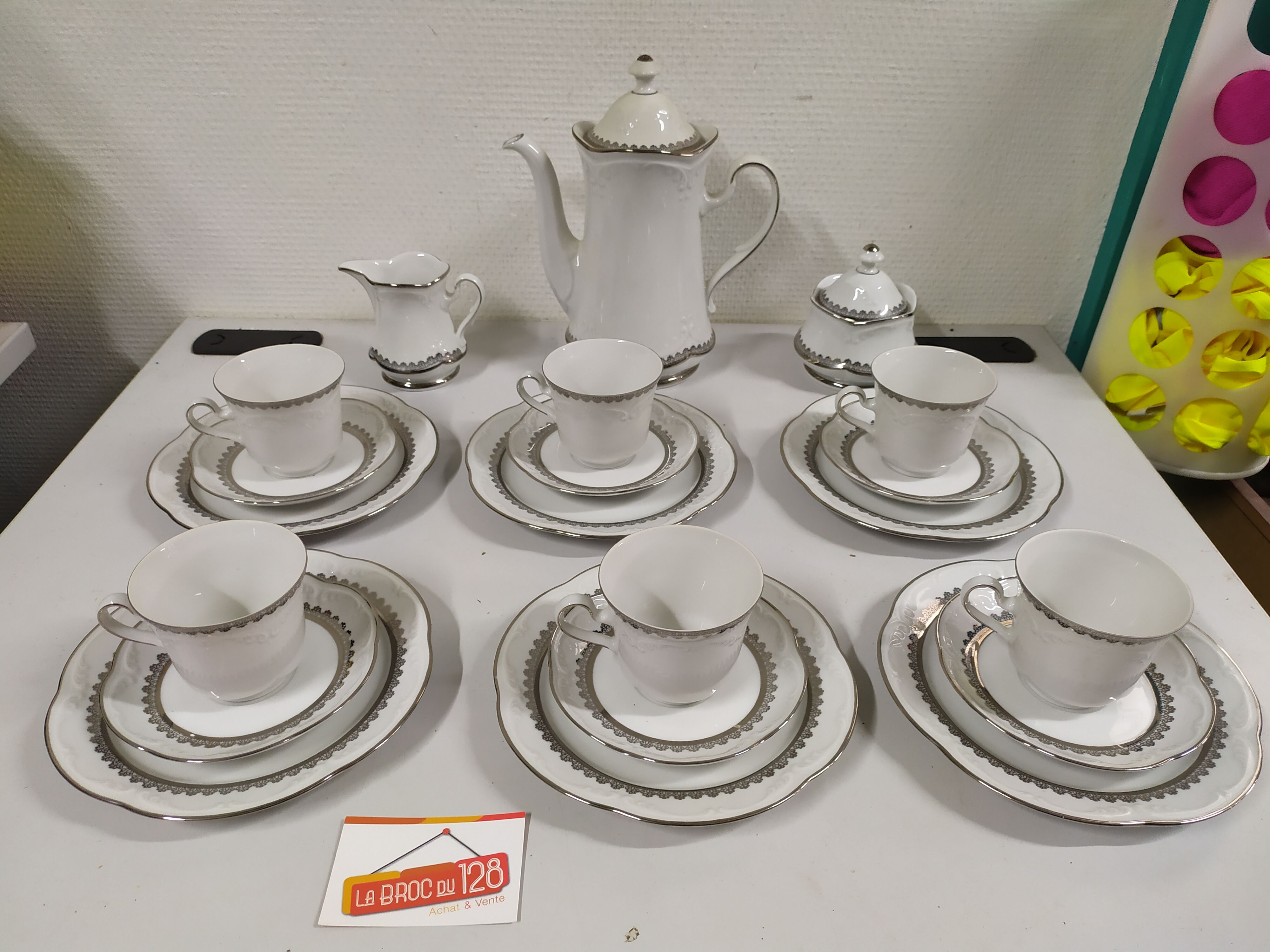 Coffee service for 6 people bavaria white and silver cup plate coffee maker milk pot sugar