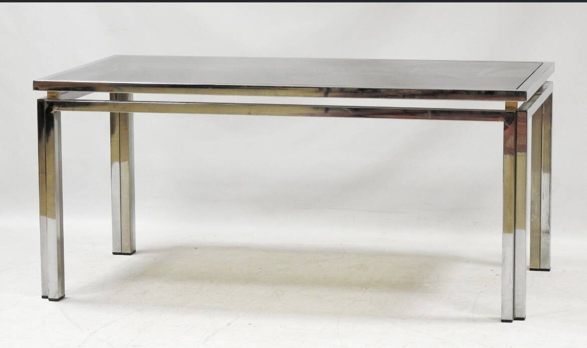 Steel / smoked glass table in the style of Willy Rizzo
