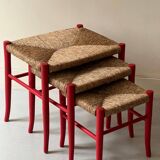 3 nesting stools in red wood e size, Italy 1970