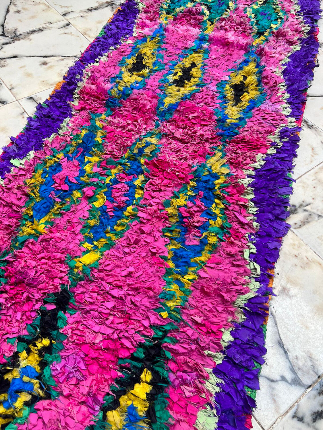 Berber hallway rug Boucherouite pink and fluorescent