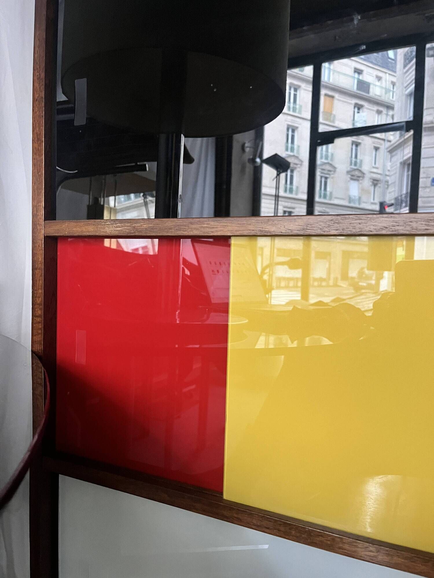 Closed bookcase in Bauhaus colors by D.Rozaffy Edition Meuble Oscar, design 1960