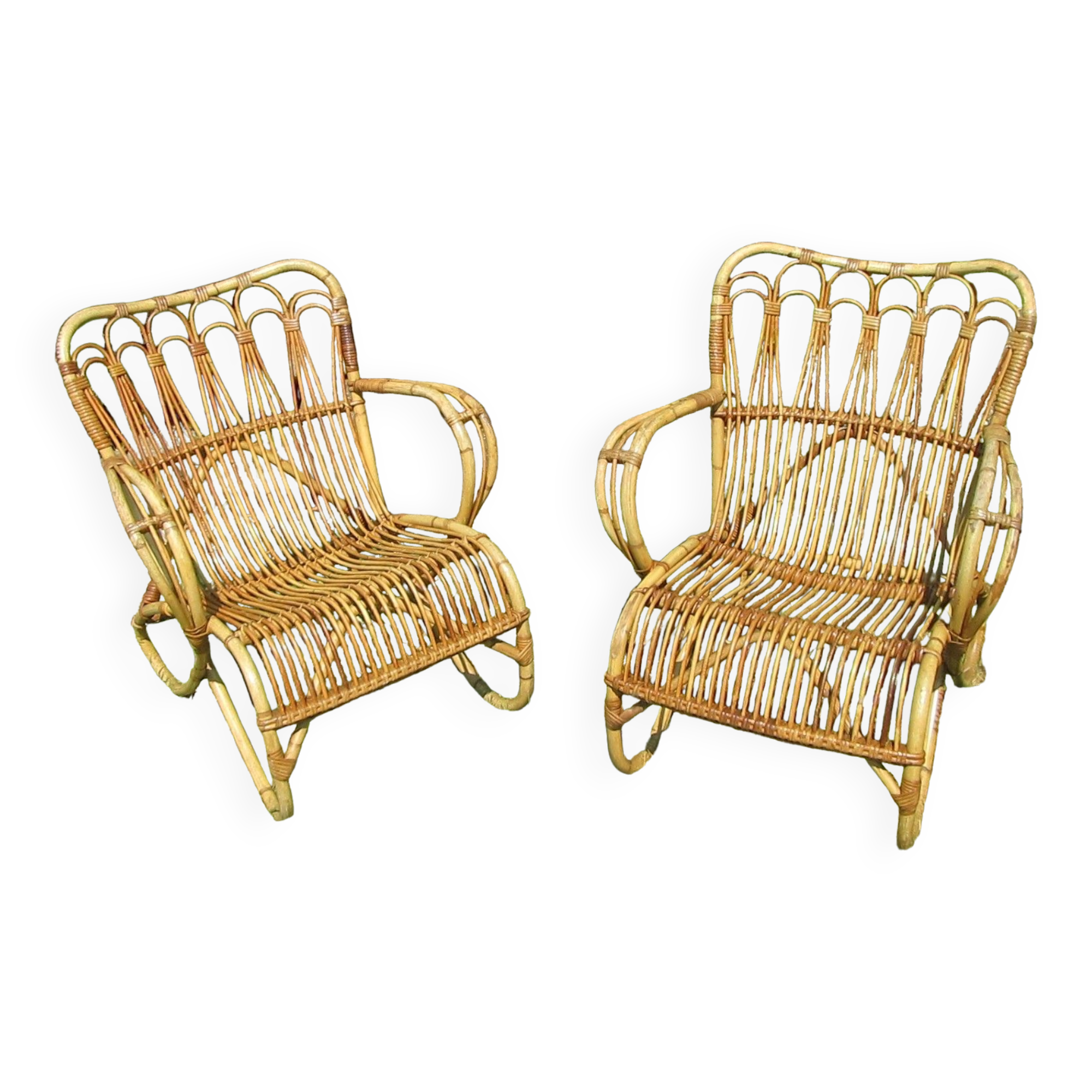 Pair vintage rattan armchairs