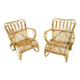 Pair vintage rattan armchairs