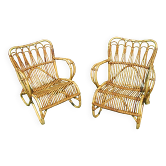 Paire fauteuils rotin vintage