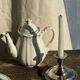 White earthenware teapot with blue and silver trim H22.5