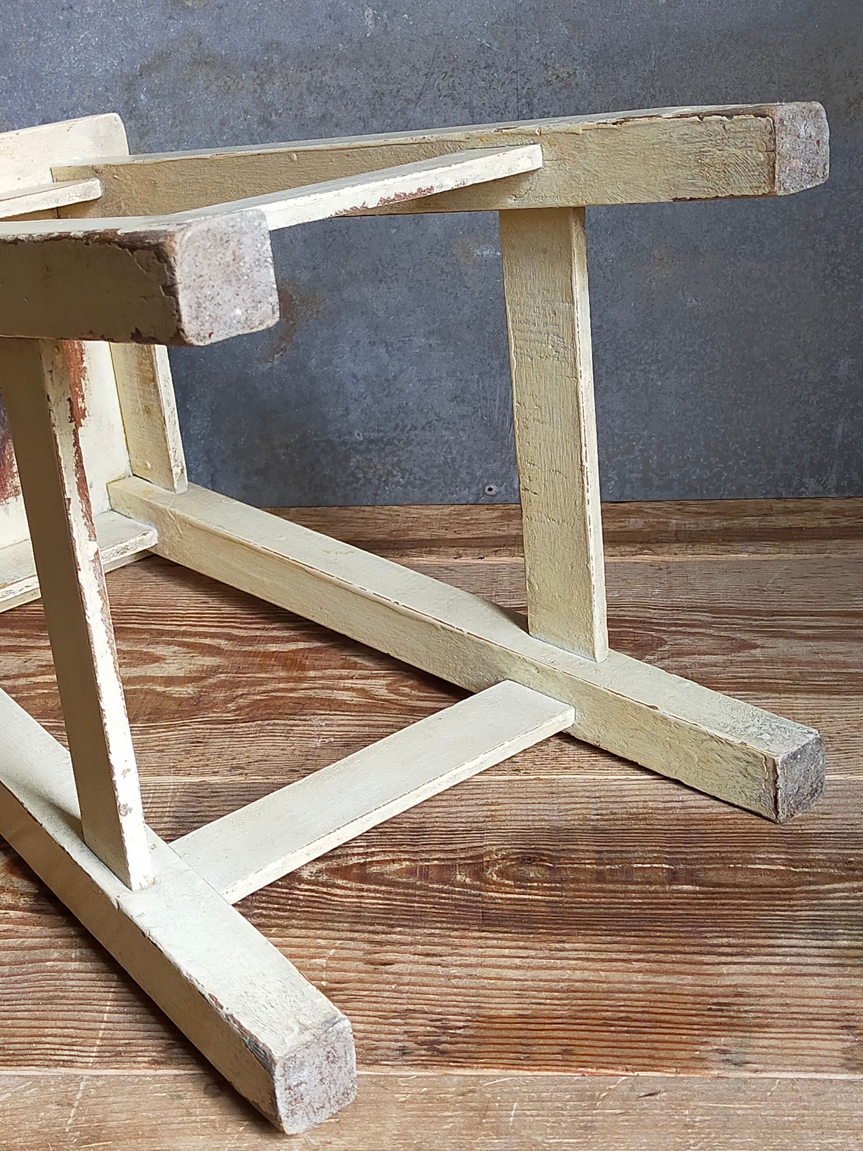 Wooden workshop stool with old patina