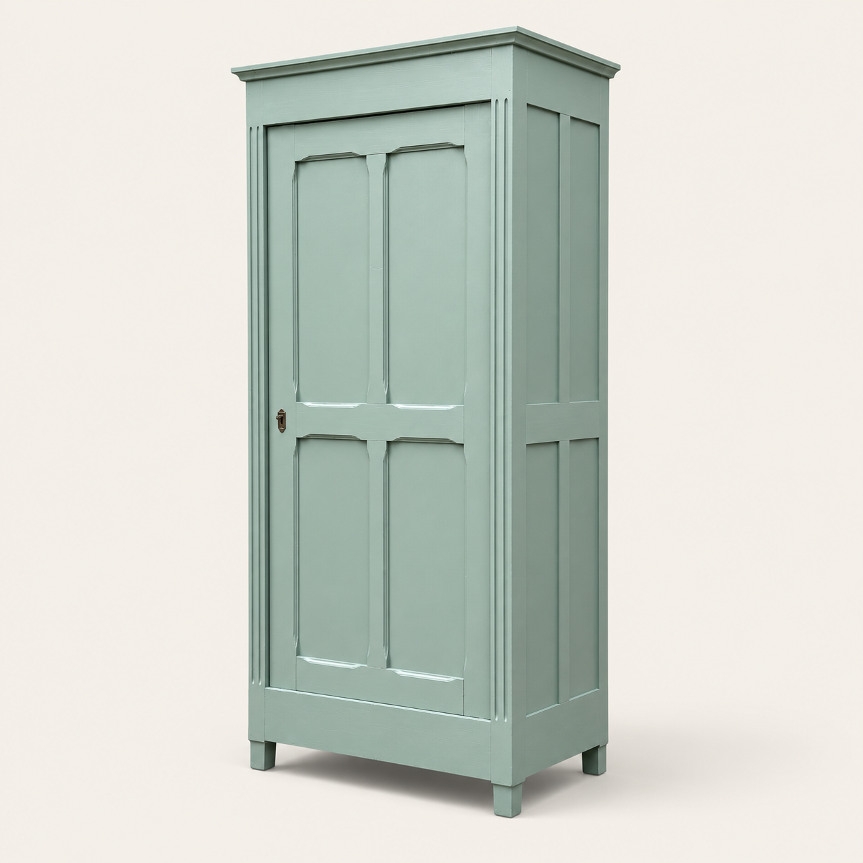 Antique Parisian wardrobe in grey-green solid pine.