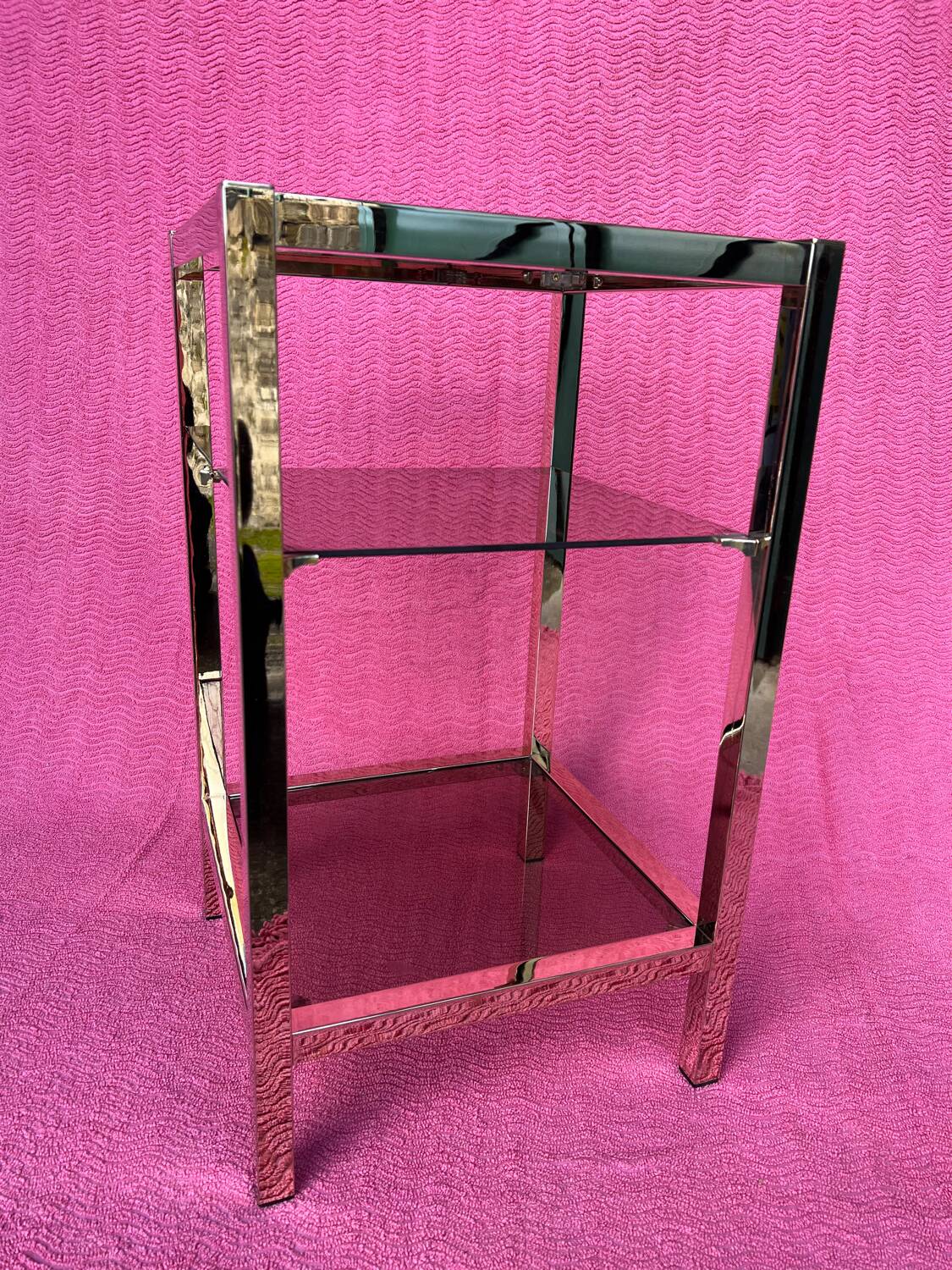 Vintage 1970 coffee table square gold bright square tube 3 platters