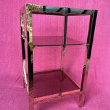 Vintage 1970 coffee table square gold bright square tube 3 platters