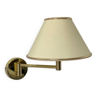 Vintage adjustable wall lamp, brass and beige fabric, France 1970