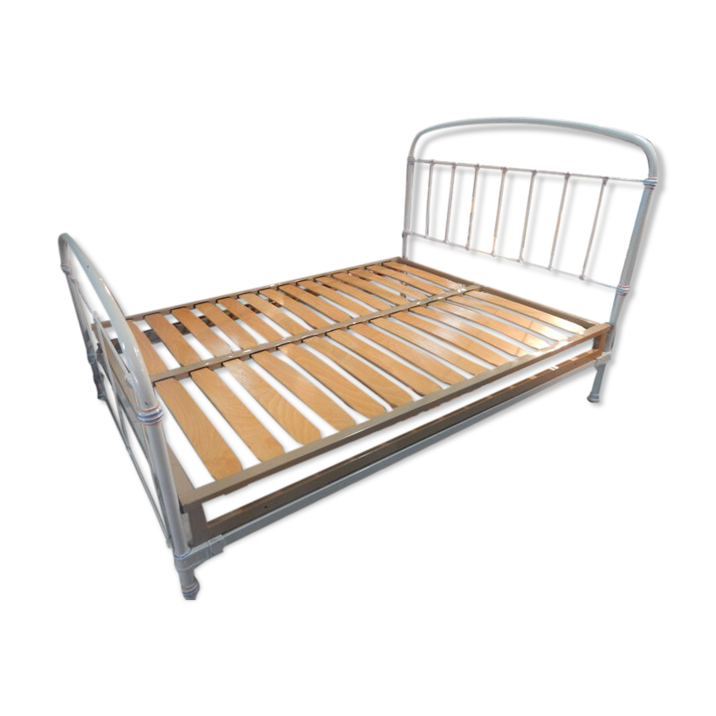 Old bed with box spring slats structure metal painted 140x190cm