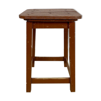 Ancien tabouret massif en bois chocolat