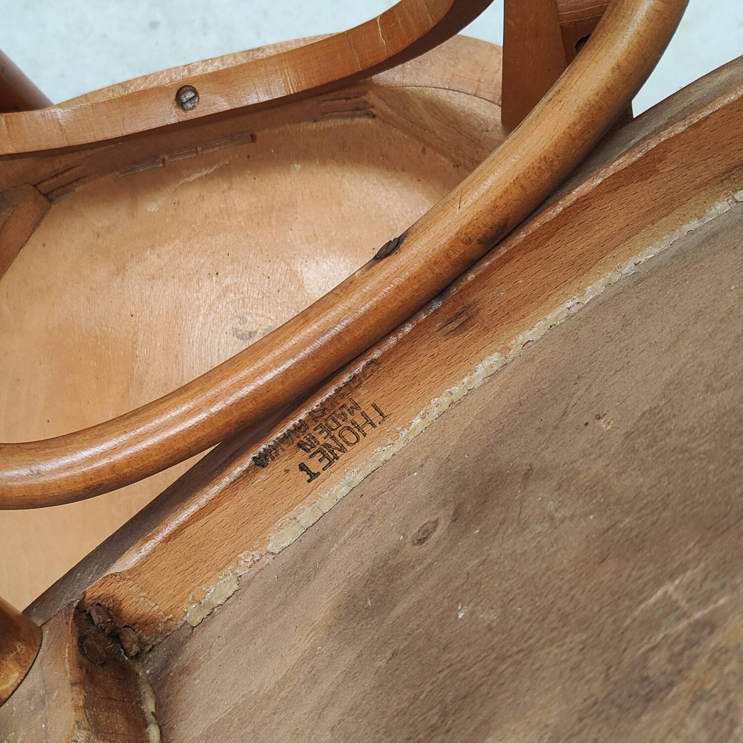 Set of 6 mismatched blond wood bistro chairs