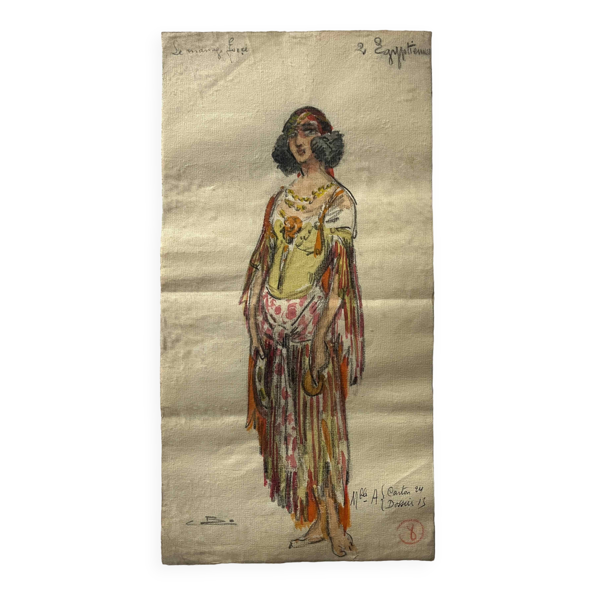 Watercolor painting charles betout (1869-1945) the egyptian french comedy