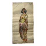 Watercolor painting charles betout (1869-1945) the egyptian french comedy