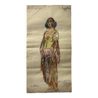 Watercolor painting charles betout (1869-1945) the egyptian french comedy