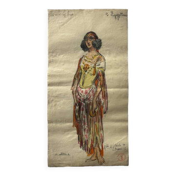 Watercolor painting charles betout (1869-1945) the egyptian french comedy