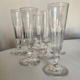 Set de 6 coupes à champagne 19e à cotes plates en cristal assorties