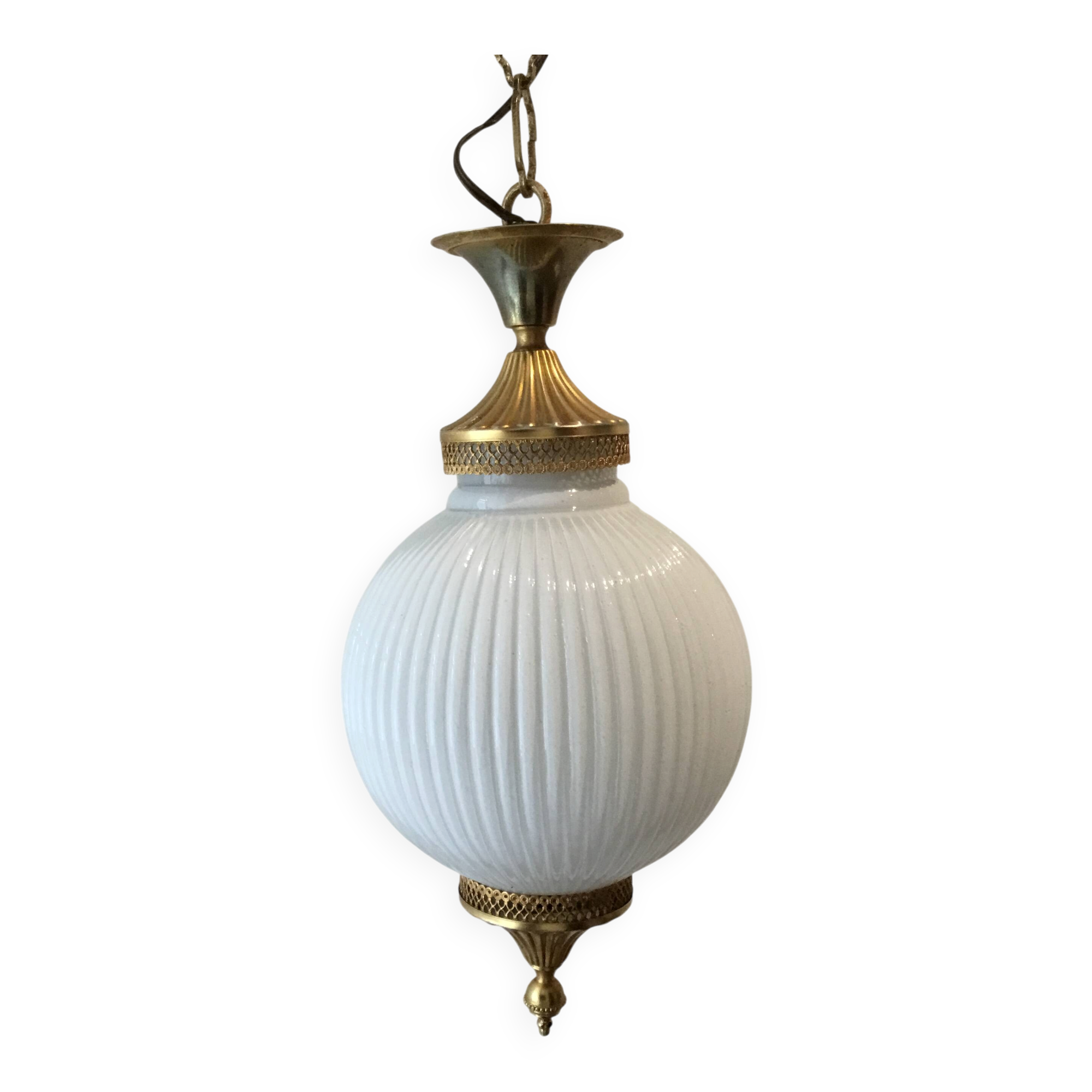 Suspension globe opal glass and brass